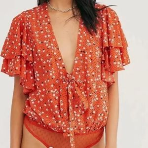 Intimately free people women's red, white and black bodysuit size small petite